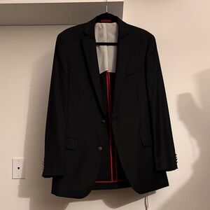 Macy's Elegant Black Blazer with Red Accents